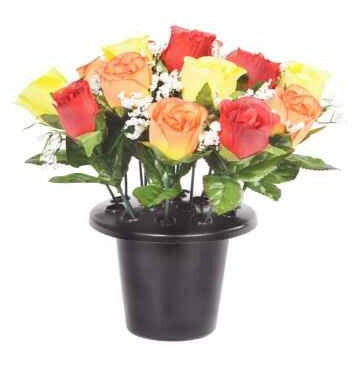 Artificial Silk Rosebud Gypsophila Arrangement Cemetery Pot