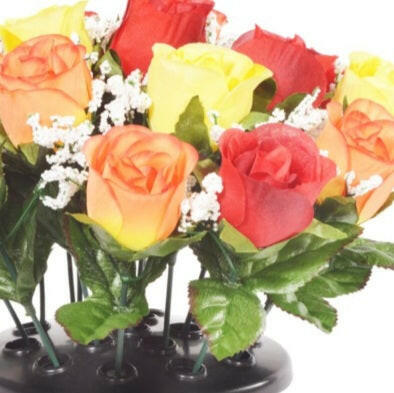 Artificial Silk Rosebud Gypsophila Arrangement Cemetery Pot