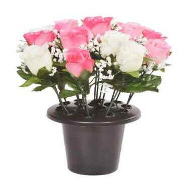 Artificial Silk Rosebud Gypsophila Arrangement Cemetery Pot