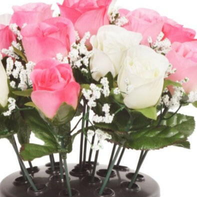 Artificial Silk Rosebud Gypsophila Arrangement Cemetery Pot