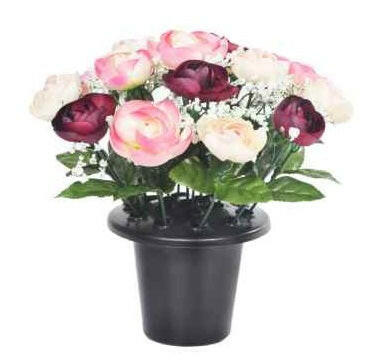 Artificial Silk Rannuculus Arrangement Cemetery Pot