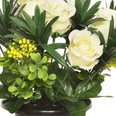Artificial Silk Rose Berry Foliage Arrangement Cemetery Pot