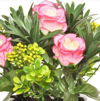 Artificial Silk Rose Berry Foliage Arrangement Cemetery Pot