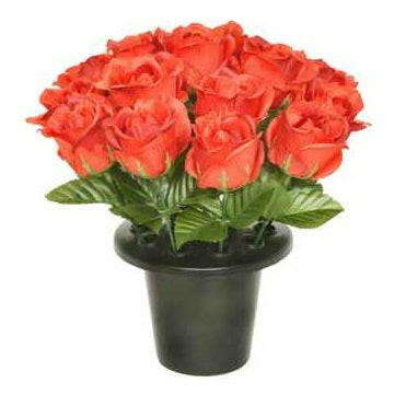 Artificial Silk Open Rose Arrangement Cemetery Pot