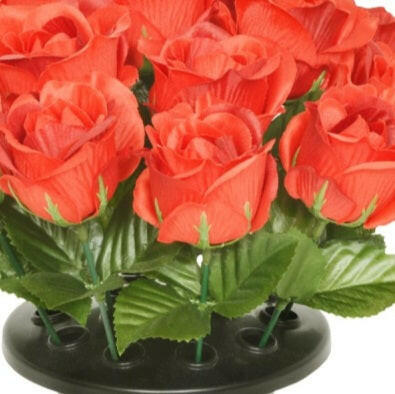 Artificial Silk Open Rose Arrangement Cemetery Pot