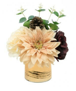 Artificial Silk Mixed Rose & Pinecone Arrangement