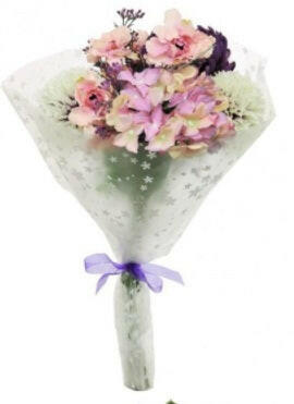 Artificial Silk Open Top Frilly Poppy & Pom Bouquet