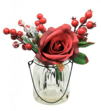 Artificial Silk Christmas Rose with Berries Arrangement