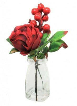 Artificial Silk Christmas Rose with Berries Arrangement