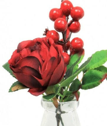 Artificial Silk Christmas Rose with Berries Arrangement