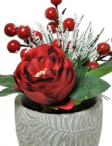 Artificial Silk Christmas Rose with Berries Display