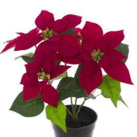 Artificial Christmas Silk Poinsettia in a Plastic Pot
