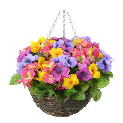 Artificial Silk Pansy Hanging Basket