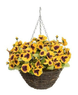 Artificial Silk Pansy Hanging Basket
