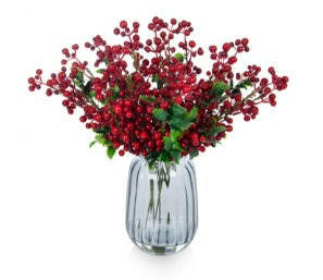 Artificial Berry & Holly in Glass Vase