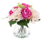 Artificial Silk Rose and Hydrangea in a Curve Vase