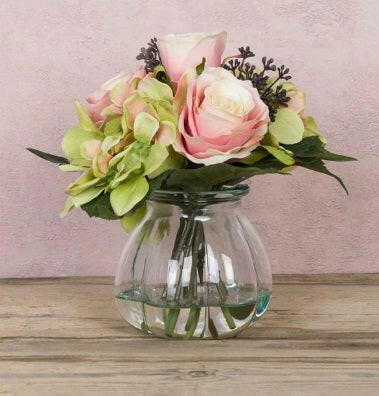 Artificial Silk Rose and Hydrangea in Curve Vase in situ