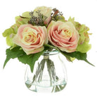 Artificial Silk Rose and Hydrangea in Curve Vase