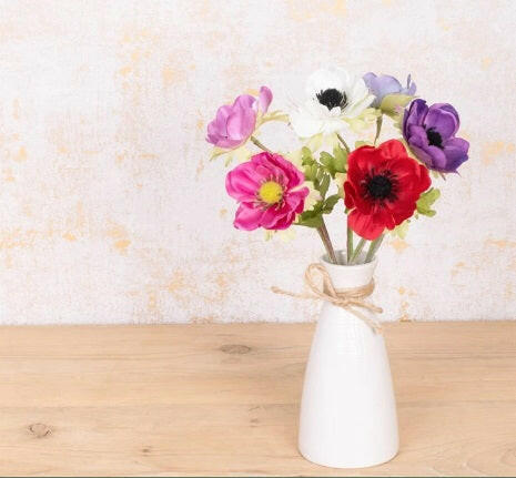 Artificial Silk Anemone In Milk Bottle in situ