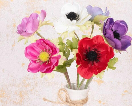 Artificial Silk Anemone In Milk Bottle in situ close up