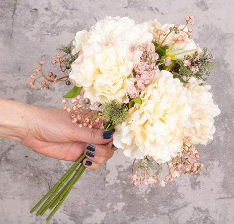 Artificial Silk Peony Gypsophilia Bouquet Cream 35cm
