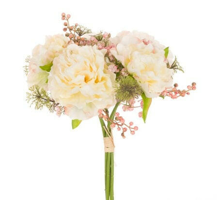 Artificial Silk Peony Gypsophilia Bouquet Cream