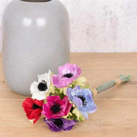 Artificial Silk Anemone Bush in Raffia in situ