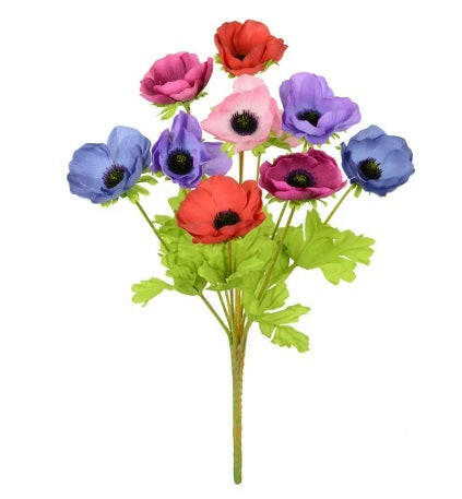 Artificial Silk Anemone Bush in Raffia