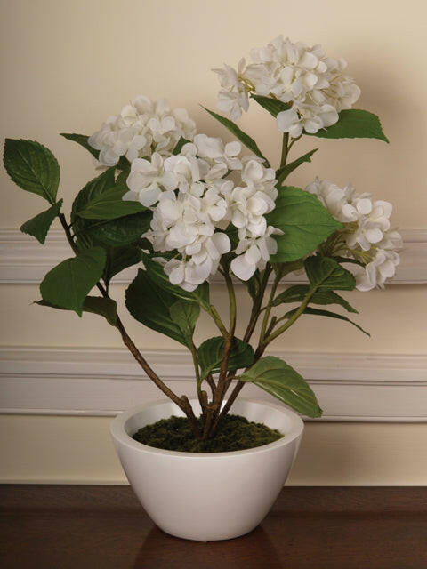 Artificial Silk Hydrangea in White Bowl