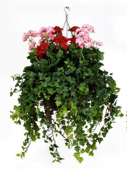 Artificial Silk Geranium Deluxe Hanging Basket