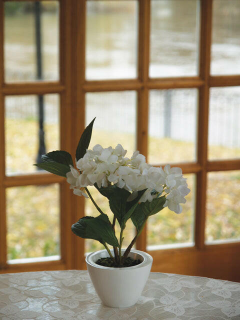 Artificial Silk Hydrangea in White Bowl