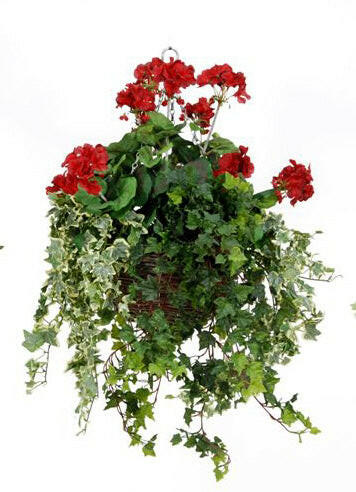 Artificial Silk Geranium Large Hanging Basket