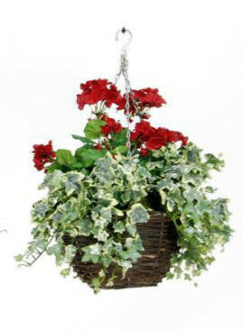 Artificial Silk Geranium Hanging Basket