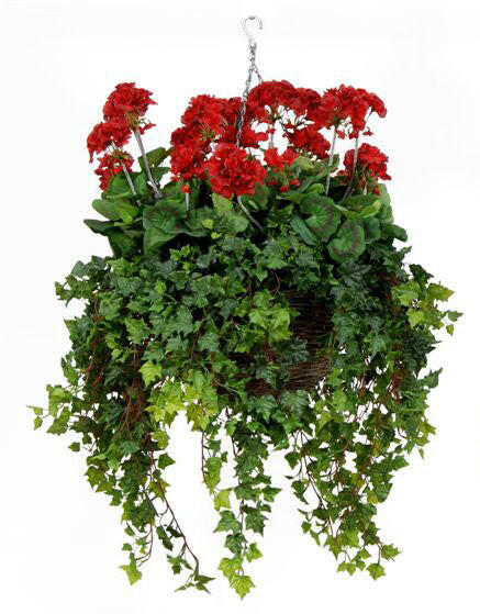 Artificial Silk Geranium Deluxe Hanging Basket