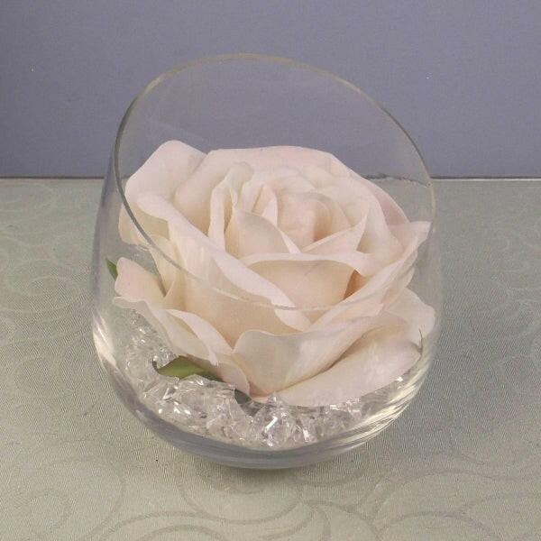 Artificial Silk Cream Rose complete in Chisle Top Vase & Crystals