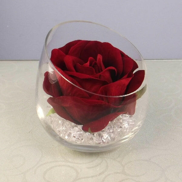 Artificial Silk Cream Rose complete in Chisle Top Vase & Crystals