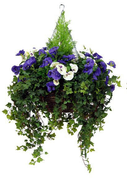 Artificial Silk Pansy Deluxe Large Hanging Basket