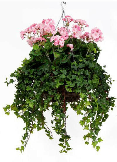 Artificial Silk Geranium Deluxe Hanging Basket