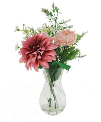 Monarch Dahlia & Chrysanthemum In Swirl Vase