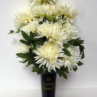 Artificial Silk Chrysanthemum Arrangement in Cemetery Cone