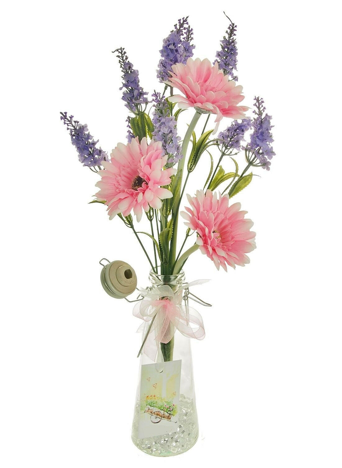 Complete Gerbera and Lavender Arrangement in Vintage Bottle
