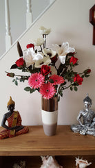 Showing our artificial silk Supreme Garden Rose in an arrangement, sent in by one of our customers