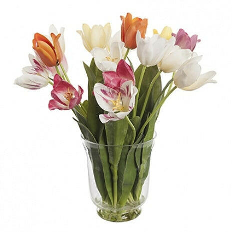 Artificial Silk Tulips In Glass Vase