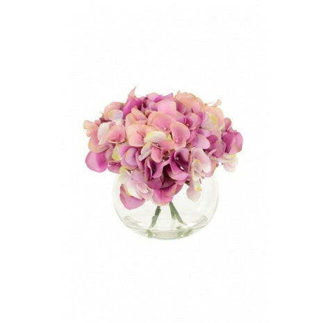 Artificial Silk Hydrangeas in Globe Vase