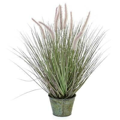 Artificial Dogtail Grass with Metal Pot