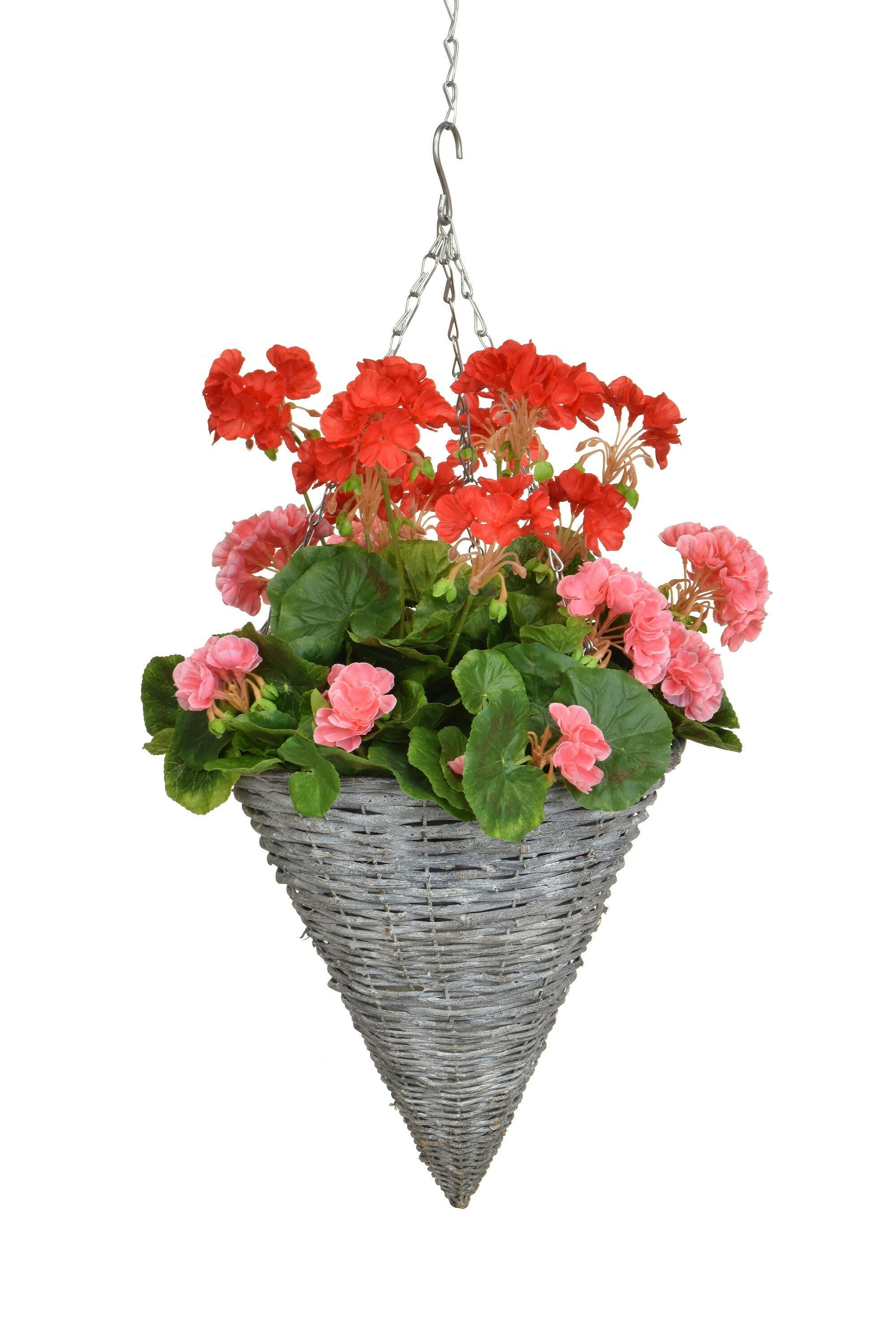 Artificial Silk Geranium Cone Basket