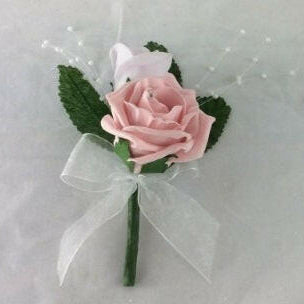 Artificial Double Rose Buttonhole with Pearl Sprays