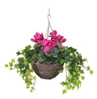 Artificial Silk Cyclamen Mix Small Hanging Basket