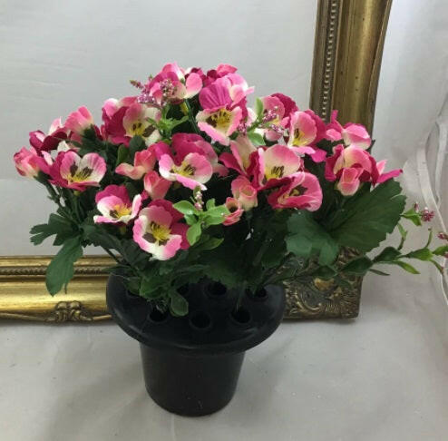 Artificial Silk Pansies in a Cemetery Pot