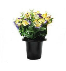 Artificial Silk Pansies in a Cemetery Pot